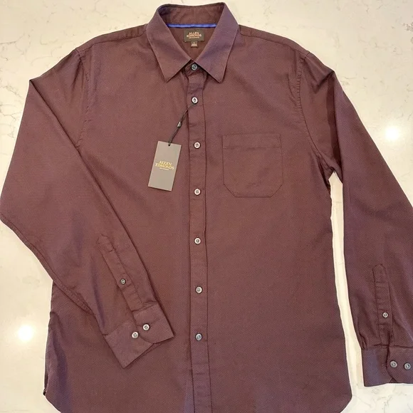 Allen Edmonds Men's Burgundy Button Down Shirt, 100% cotton - Picture 2 of 9